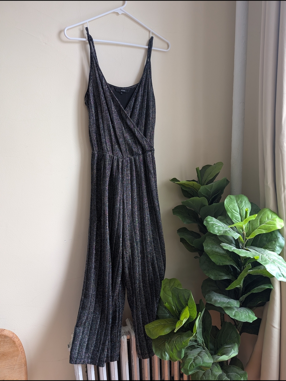 Vero Moda Black Metallic-Striped Jumpsuit